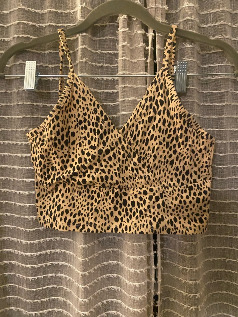Brandy Melville Leopard Print Surplice Cami Crop Top - Tan/Black